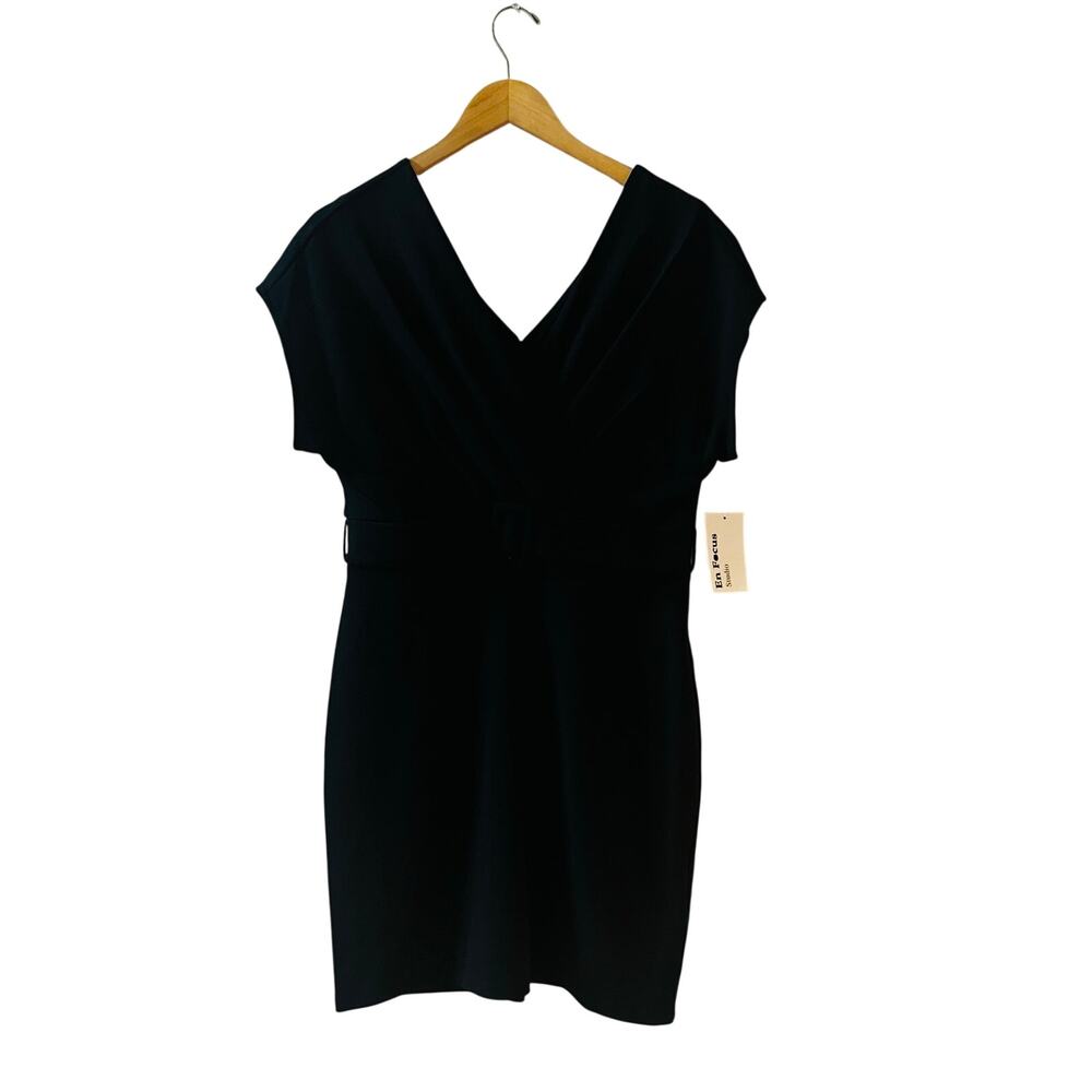 En Focus V Neck Dolman Sleeve Belted Dress Size S Small NWT Black - Picture 7 of 7